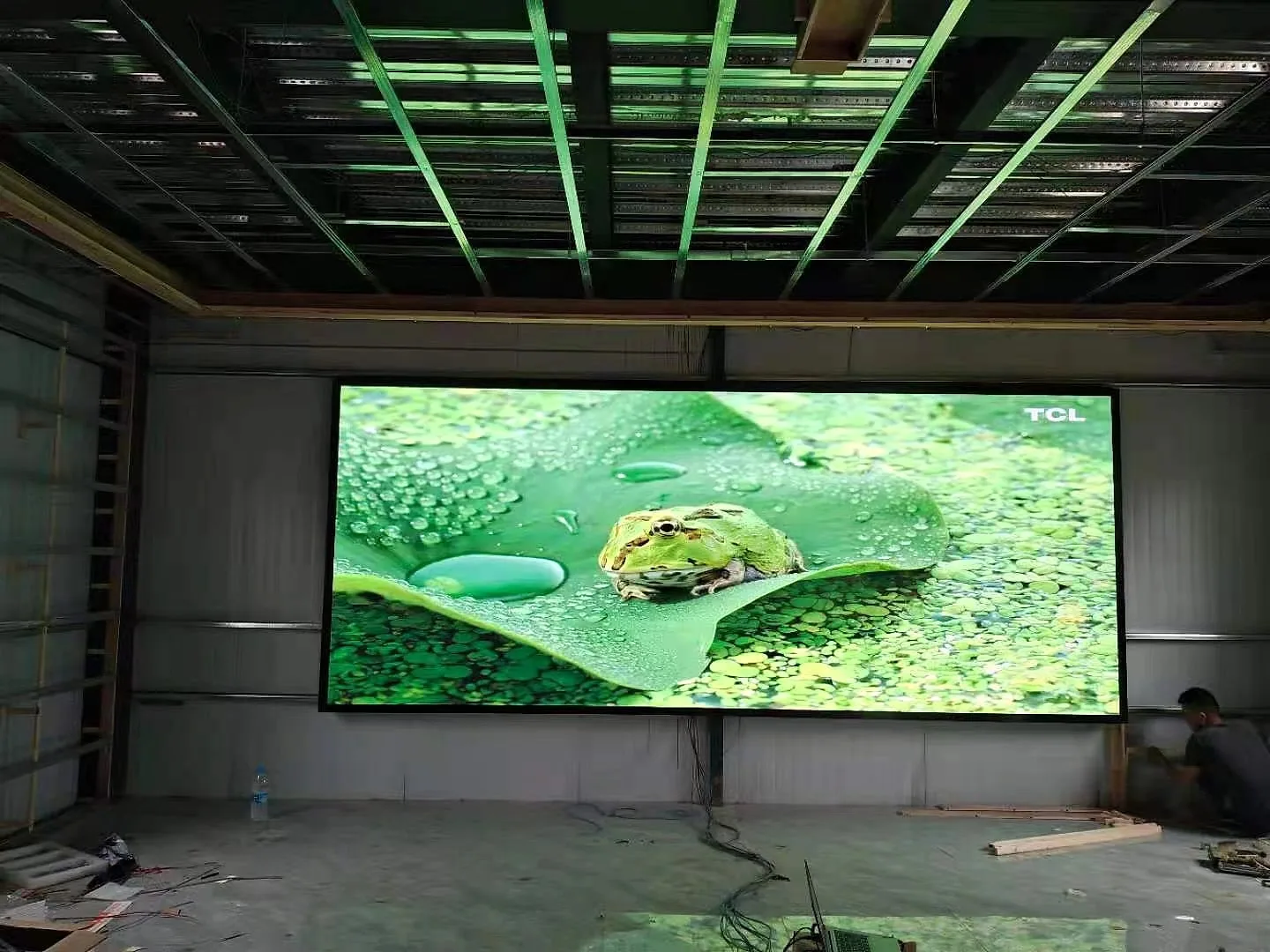 Green Hi-Tech indoor P2 LED display running 4K content during factory testing