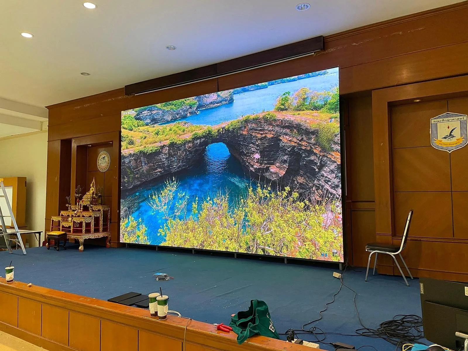 Green Hi-Tech indoor P3 LED display 3.84 x 2.88 m installed in a meeting hall in Thailand