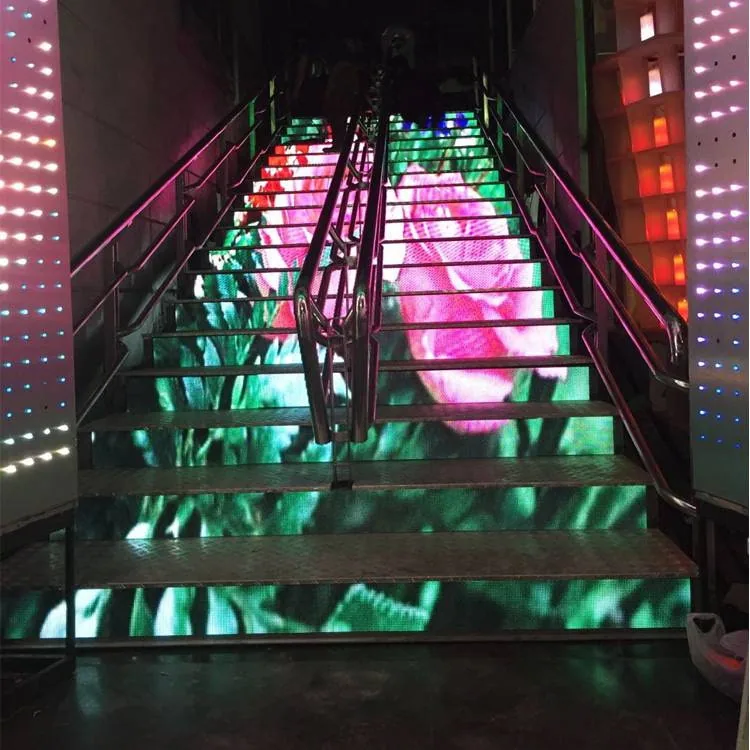 IP65 outdoor P4 stair display for plaza steps and stadium stands.